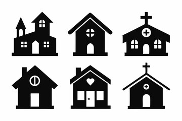 Christian home icon set silhouette black vector