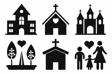Christian home icon set silhouette black vector