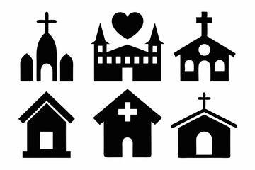 Christian home icon set silhouette black vector