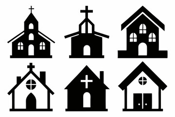 Christian home icon set silhouette black vector