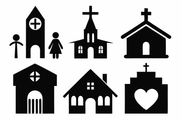 Christian home icon set silhouette black vector