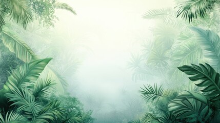 Lush tropical jungle scene with misty atmosphere
