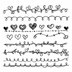 Hand drawn Hearts Borders. Decorative Dividers for Design