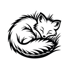 Curled Fox Silhouette, Monochrome Design, Animalistic Representation, Feline Shape, Fauna Art