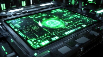 Obraz premium Holographic Quantum Interface with Vibrant Glowing