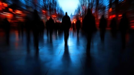 City street crowd motion blur night walk