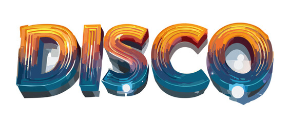 3d render old 80s Disco Music Text Vector Art design