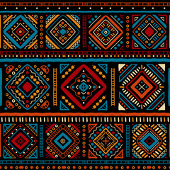 Ethnic seamless in native style. Vector pattern with African art decoration tribal geometric shape symbols. Folk background vector. Tent boarder backdrop. Abstract Aztec line motif
