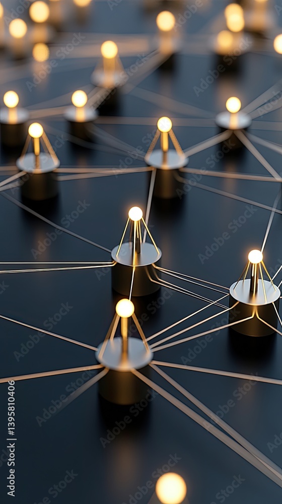 Poster abstract representation of a digital network illustrating connections among people with a soft and i