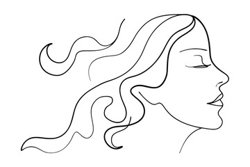 Elegant Woman Portrait With Flowing Hair Line Art Illustration Vector