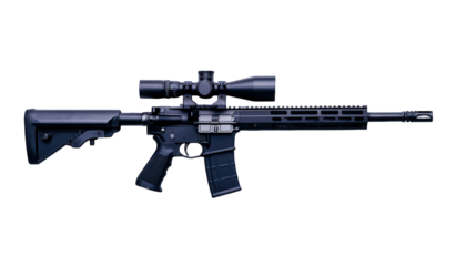 Modern military assault rifle with scope, designed for precision and accuracy