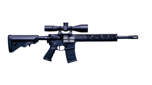 Modern military assault rifle with scope, designed for precision and accuracy