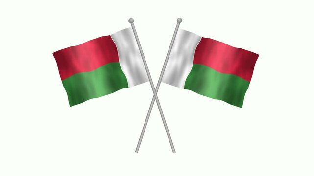 Flag of Madagascar, Cross table flag of Madagascar on white screen, Madagascar 3D Animation flag waving in the wind isolated on white Background. 
