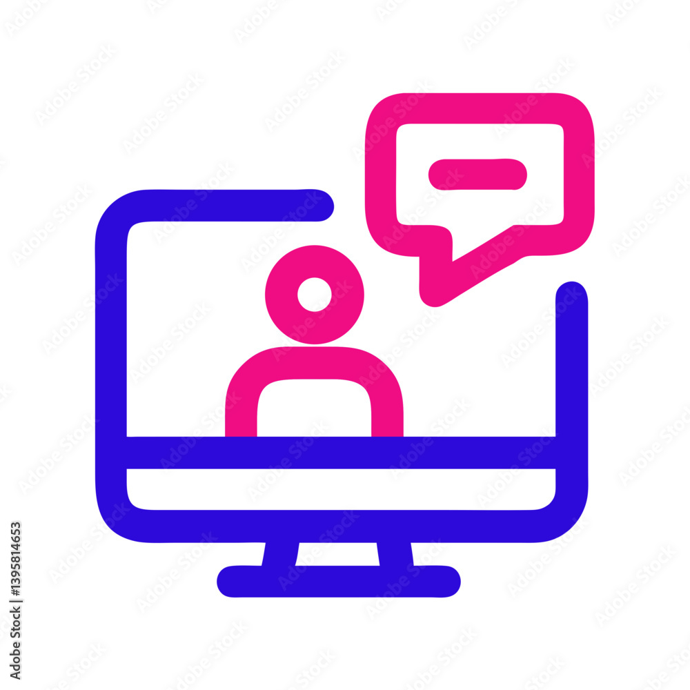 Poster icon of online seminar with speech bubble and computer screen