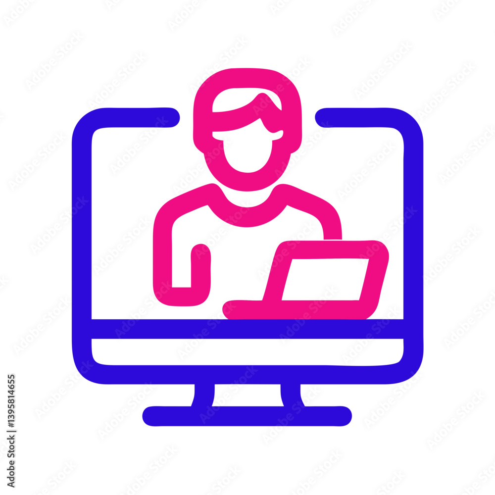 Poster online tutor working on a laptop inside a computer screen