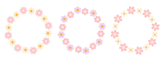 Floral wreath collection. Colorful decorative flower circle frames for design and decoration. Elegant minimal style isolated on white background.