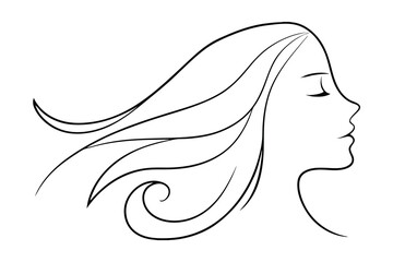 Woman Silhouette With Flowing Hair In Minimalist Line Art Style