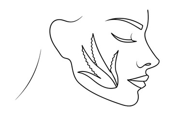 Abstract Female Face With Aloe Vera Plant One Line Drawing Style