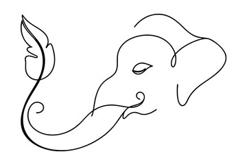 Minimalist Vector Illustration Of Ganesha In One Line Style On White Background