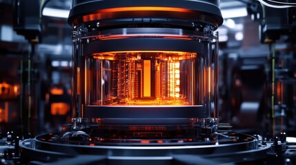 Obraz premium Quantum Processor Glowing Under Intricate Circuits