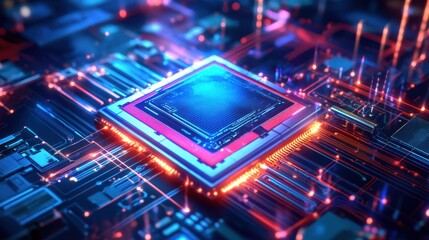 Obraz premium Abstract Glowing Qubits Floating Above Futuristic Perspective