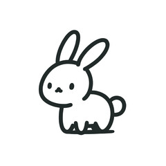Obraz premium Simple rabbit outline standing on white background with copy space