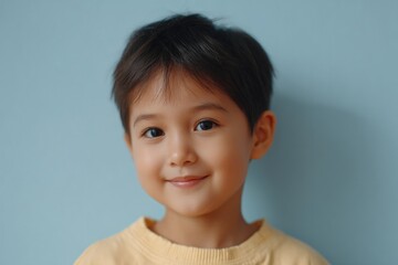 joyful child radiating happiness and innocence smiles against blurred serene background for international children