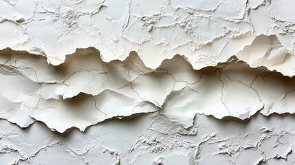 Fototapeta premium Textures of crumbled white plaster revealing natural cracks and irregularities on a wall