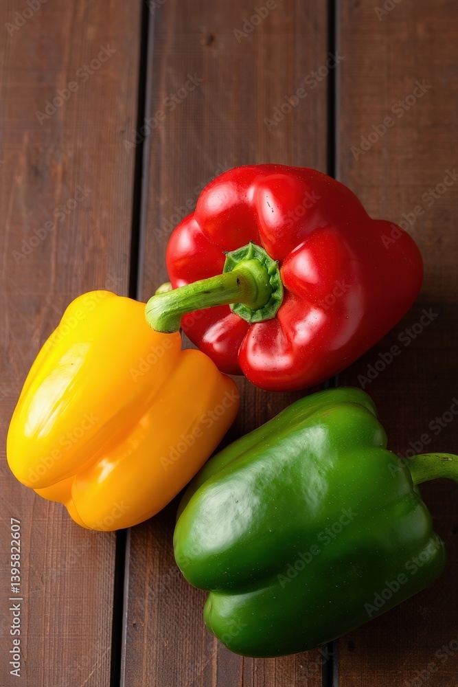Poster three peppers in a row on a table.