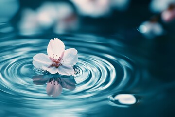 A blossom gently floats on rippling water, evoking serenity and the delicate balance of nature's beauty.
