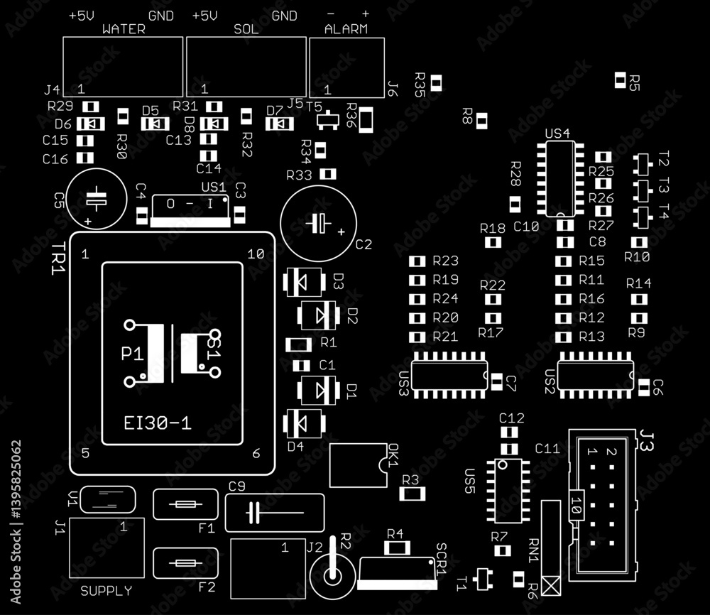 Poster placement of components of radio elements (contact pads and seats) on printed circuit board of elect
