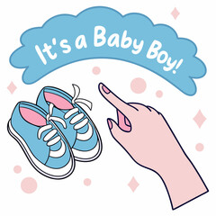 Announcing Its A Baby Boy With Cute Shoes And Pointing Hand