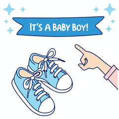 Illustration For Baby Boy Announcement With Shoes And Hand Pointing