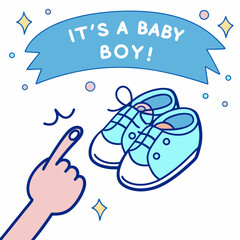 Cute Announcement Of A Baby Boy With Blue Shoes And Decoration