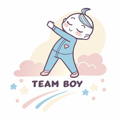 Cute Baby Boy Illustration Celebrating Gender Reveal With Team Boy Design