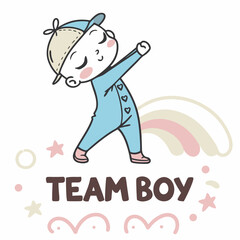 Cute Baby Boy Dabbing With Rainbow Illustration For Gender Reveal Party