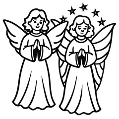 Cartoon vector illustration set features a angel and devil character with a heart, depicting love between a couple