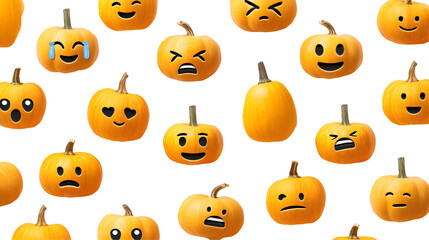 Emoji-Inspired Halloween Pumpkins with Varied Expressions on a Dark Background