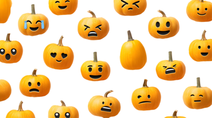 Emoji-Inspired Halloween Pumpkins with Varied Expressions on a Dark Background