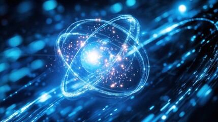 Obraz premium High-tech quantum system glowing with swirling bina