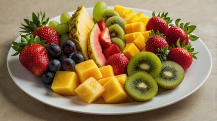 Beautiful arrangement of mixed fruits balanced diet and healthy lifestyle image.