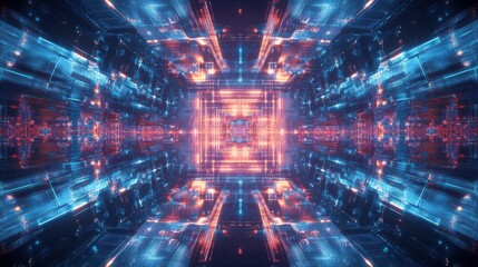 Fototapeta premium Quantum Chip Surrounded by Glowing Holographic Projection