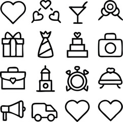 Wedding Icons Vector Art | Marriage, Celebration & Love Line Icon Pack