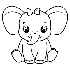  Cartoon animal illustration of a cute baby elephant character with a long tail