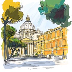 St. Peter's Basilica view from street, Rome, Italy.