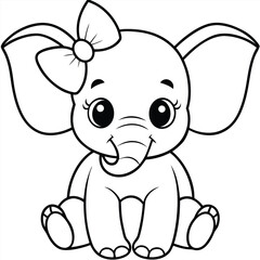  Cartoon animal illustration of a cute baby elephant character with a long tail