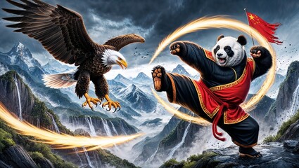 Epic Showdown: The Eagle Strikes, The Panda Defends scene showing the U.S. and China