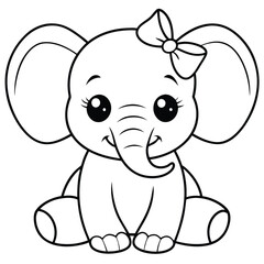  Cartoon animal illustration of a cute baby elephant character with a long tail
