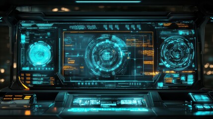 Obraz premium Holographic Quantum Interface Glowing with Intricate Details