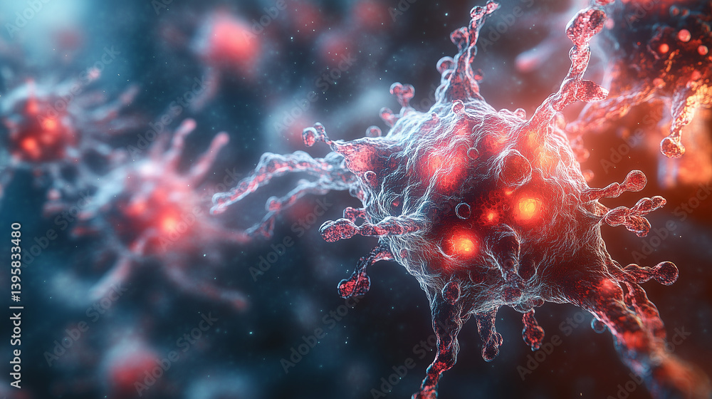 Poster ai-generated depiction of microscopic entities showcasing intricate details of cellular structures a